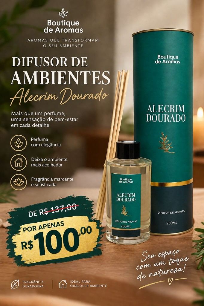 Difusor de Ambientes Alecrim Dourado 250ml em Floriano-PI