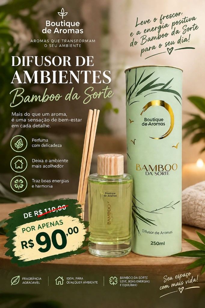 Difusor de Ambientes Bamboo da Sorte 250ml em Floriano-PI